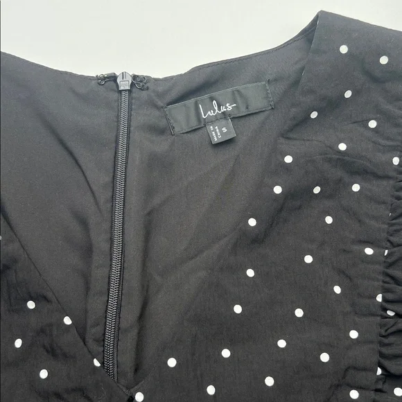 Lulus dress farmhouse cottage polka dot Sweetie Aura Black‎ White Mini Small - Picture 4 of 10